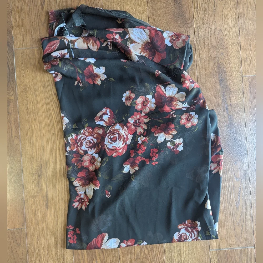 Black And Red Floral Chiffon Fabric 58